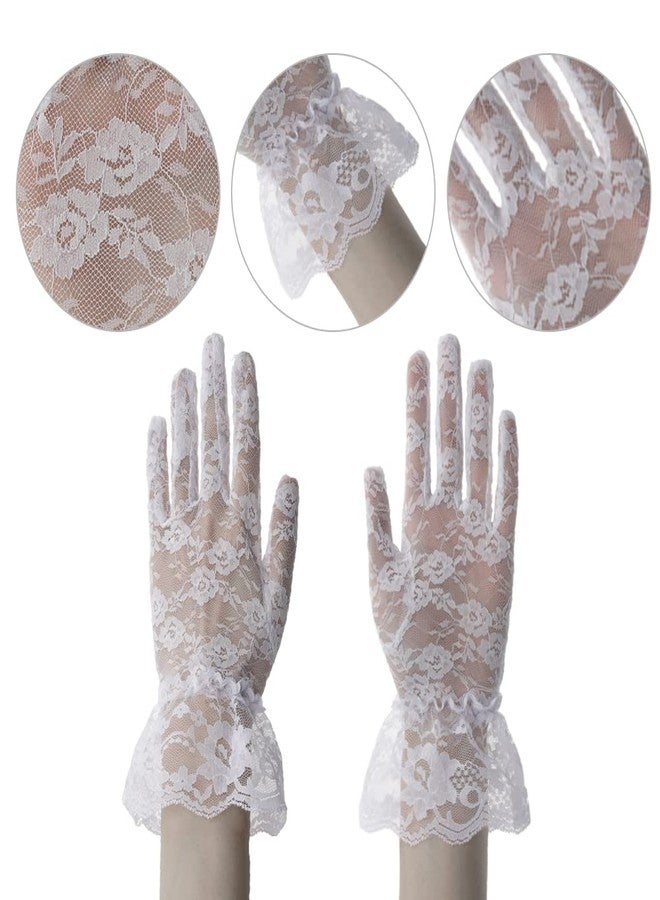 QPIXVB White Lace Gloves,Lace Gloves Women,White Mesh Glove,Halloween Opera Prom Cosplay Costume Dress Glove for Tea Party Bridal Wedding Sunblock,Halloween Accessories for Woman,Vampire Costume - Image 3